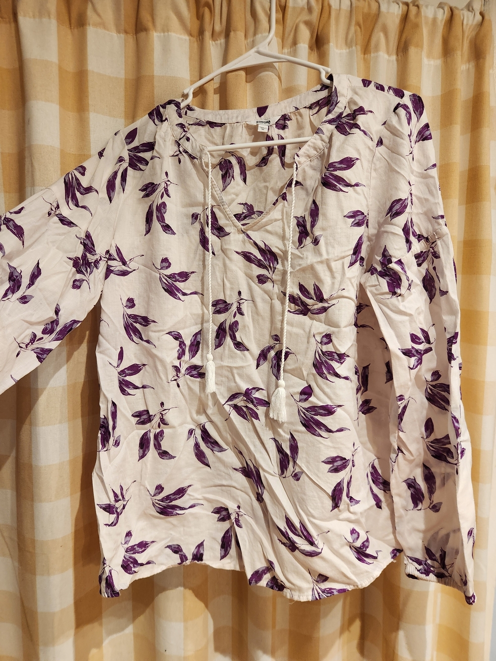 Sonoma White Tunic Top with Purple Leaf Print